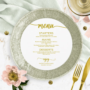 Round Wedding Menu Simple Elegant Gold Calligraphy