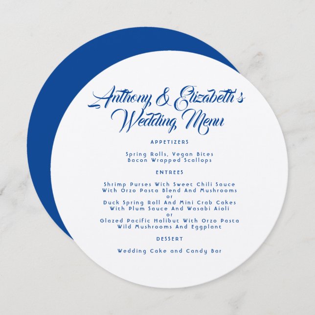 Round Wedding Menu Template Navy Kraft Paper (Front/Back)
