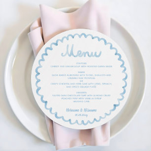 Round Whimsical Blue Frame Wedding Menu