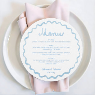 Round Whimsical Blue Wavy Frame Wedding Menu