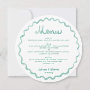 Round Whimsical Mint Green Wavy Frame Wedding Menu
