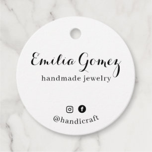 Round White Calligraphy Script Hang Tag Design
