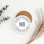 Round White Custom Business Company Name Coaster<br><div class="desc">A modern professional custom branded stone coaster design for your business features your business initials framed in a round circle by the name of the company with location city and state. Other wording such as a slogan or website could also be included instead of the location.</div>