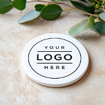 Round White Custom Business Logo Branded Coaster<br><div class="desc">A professional custom branded coaster for your business features your logo design image printed on a round sandstone coaster. Simply add your logo in place of the black placeholder image. Other wording such as a slogan or website could also be added via customise. The white background can be customised as...</div>