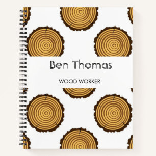 Round wood pattern white notebook