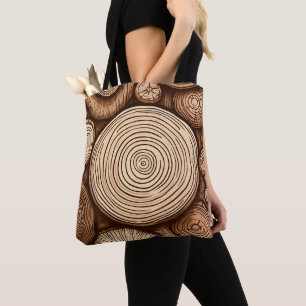 Round Wood Tree Logs Wooden Woodland Forest Tote Bag