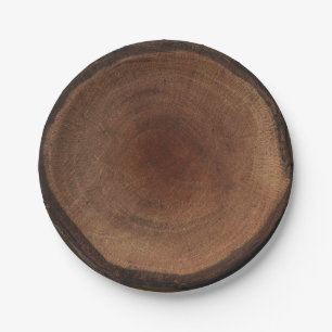 Round Wood Tree Trunk Bark Rustic Nature Natural Paper Plate