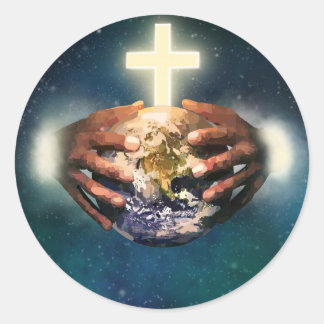 Round world in hands sticker