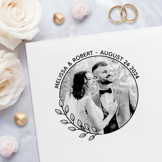 Round Wreath Custom Photo Wedding Save the Date  Self-inking Stamp (Creator Uploaded)