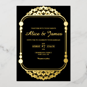Rounded Arch Mandala Frame Black Gold Foil Wedding