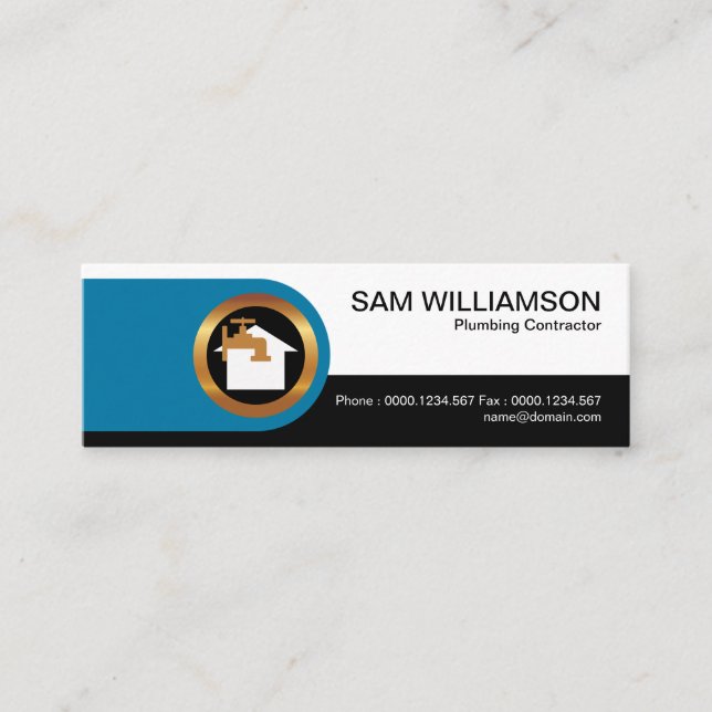 Rounded Blue Tab Column Plumbing Mini Business Card (Front)