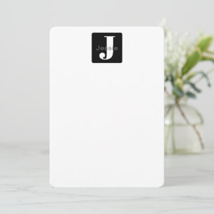 Rounded Box Name & Monogram   Black White & Grey Card
