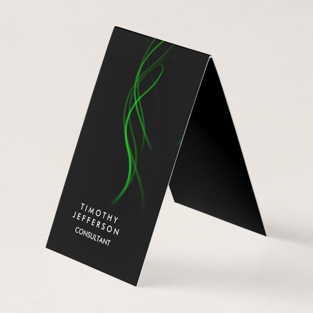 Rounded Corner Black Green Curves Elegant Modern Business Card (Front)
