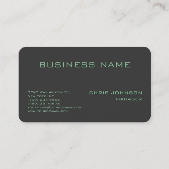 Rounded Corner Green Grey Manager Business Card (Front)