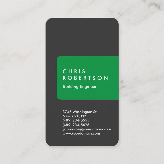 Rounded Corner Grey Green Stripe Business Card (Front)