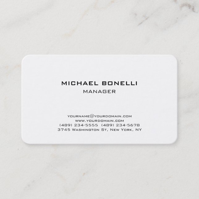 Rounded corner plain white stylish business card (Front)
