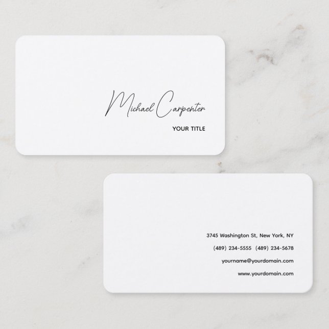 Rounded Corner Simple Professional Calligraphy Business Card (Front/Back)