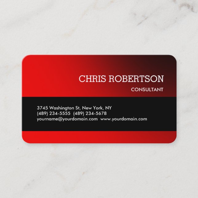 Rounded Corner Unique Red Black Business Card (Front)