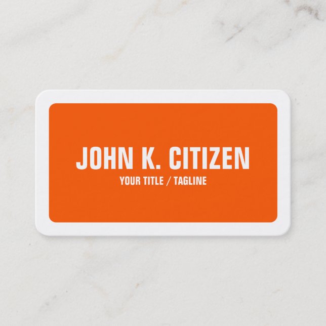 Rounded Corners Simple Orange and White Border Business Card (Front)