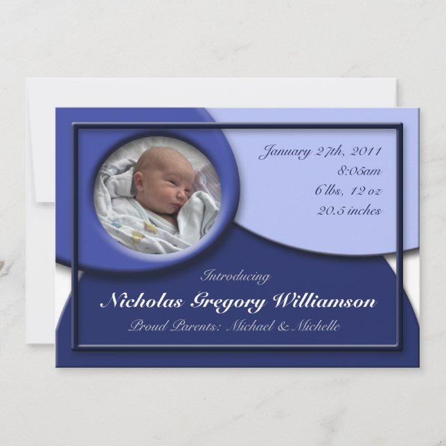 Rounded Dark Blue Birth Announcements (Front)