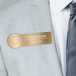 Rounded Elegant Metallic Gold Clothes Employee Name Tag