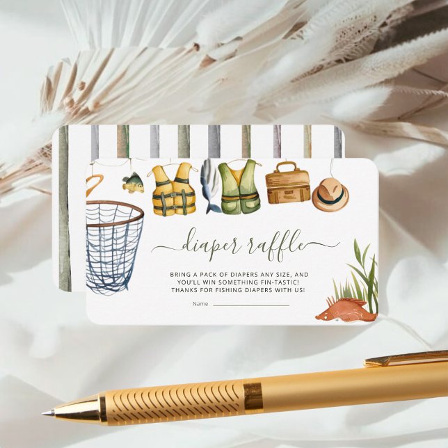 Rounded Fishing Baby Shower Diaper Raffle  Enclosure Card (Creator Uploaded)