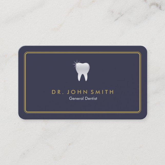 Rounded Frame Royal Blue Tooth Dental Appointment Card (Front)