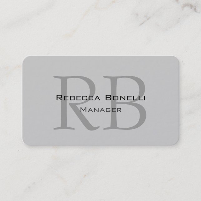 Rounded Grey Monogram Manager Business Card (Front)