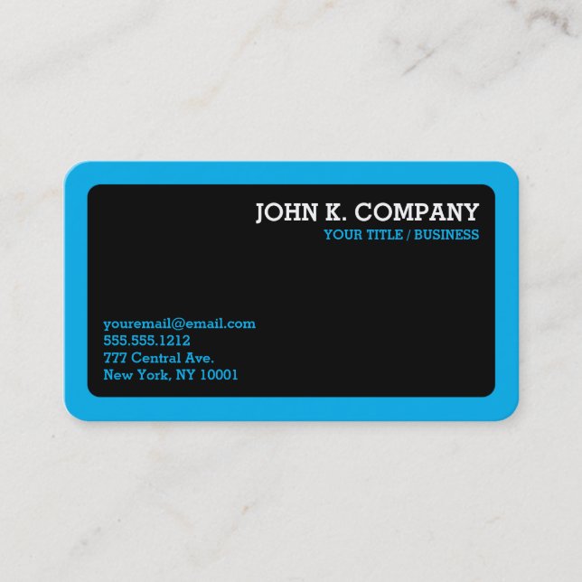 Rounded Light Blue Border Black Minimal  Business Card (Front)