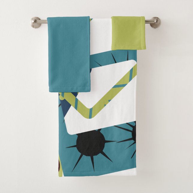 Rounded Mid-Century Modern Rectangles  Bath Towel Set (Insitu)