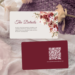 Rounded Mini Burgundy Floral QR Wedding Details Enclosure Card