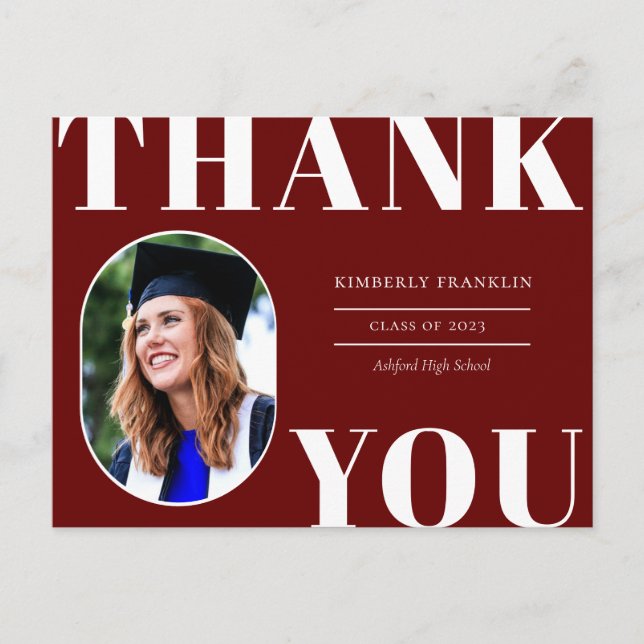 Rounded Photo Frame Graduation Thank You Postcard (Front)