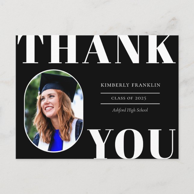 Rounded Photo Frame Graduation Thank You Postcard (Front)