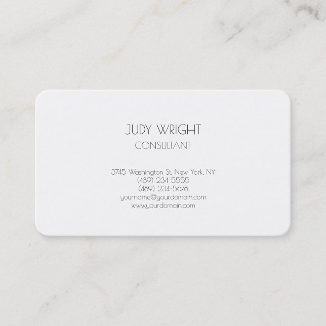Rounded Plain Simple White Attractive Stylish Business Card (Front)