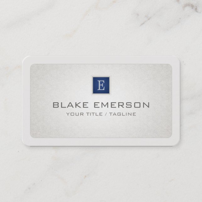 Rounded Professional Custom Monogram Blue Accent Business Card (Front)