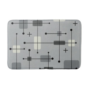 Rounded Rectangles Squares Grey Bath Mat
