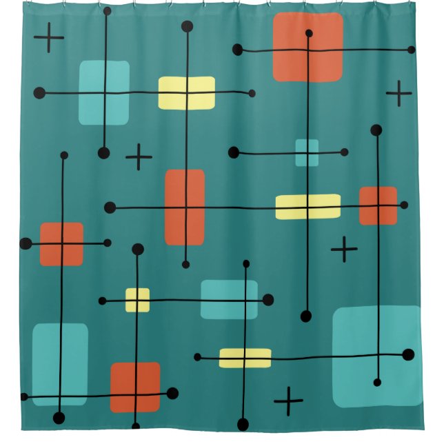 Rounded Rectangles Squares Teal Shower Curtain (Front)