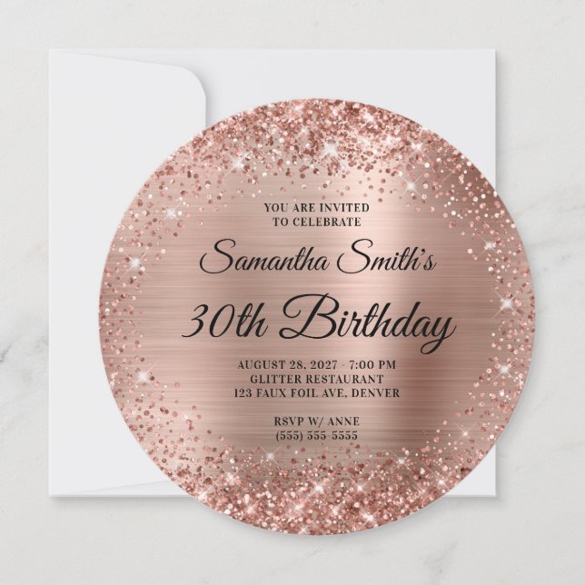 Rounded Rose Gold Glitter Monogram 30th Birthday Invitation (Front)