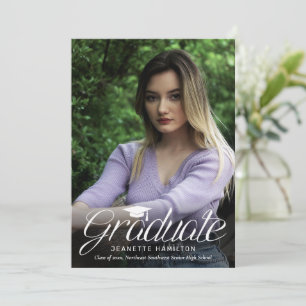 Rounded Script Front/Back Photo Graduation Invitat Invitation