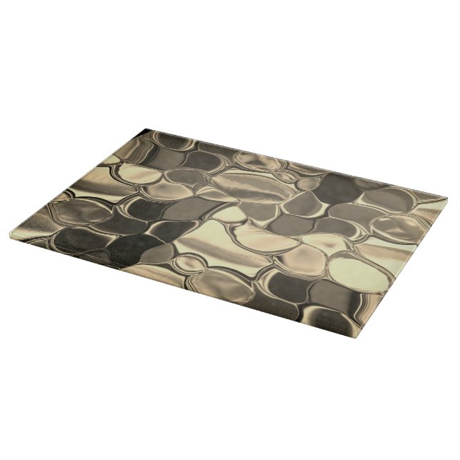 Rounded shapes in bronze colour, glossy light gold cutting board (Corner)