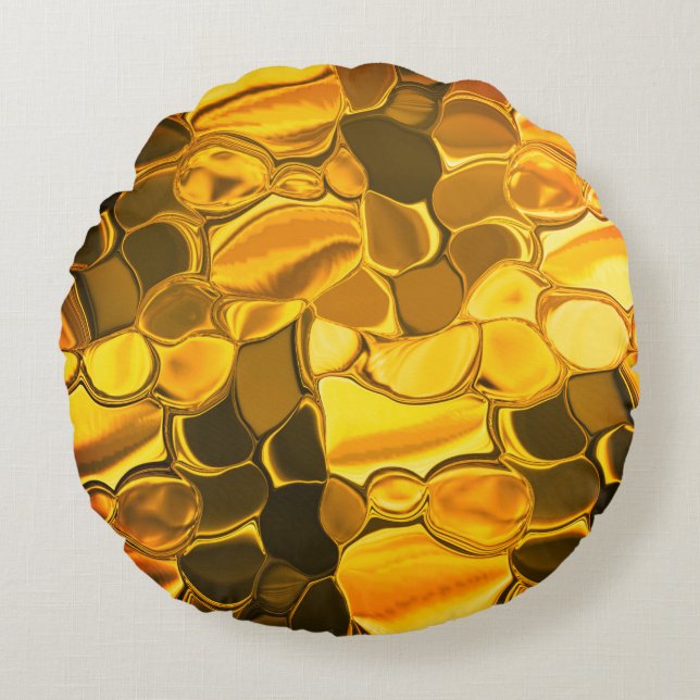 Rounded shapes in golden colour, glossy very gold? round cushion (Front)