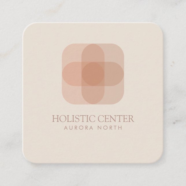 Rounded Square Healer Logo Custom Name Square Business Card (Front)