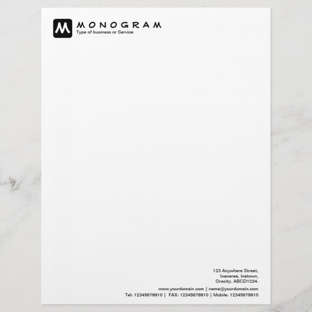 Rounded Square Monogram - Black Letterhead Template (Front)