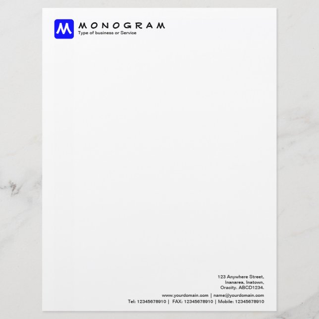Rounded Square Monogram - Blue Personalized Letterhead (Front)