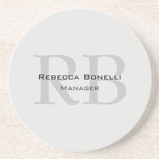 Rounded White Grey Monogram Manager Coaster (Front)