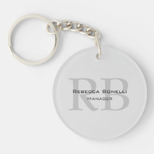 Rounded White Grey Monogram Manager Key Ring