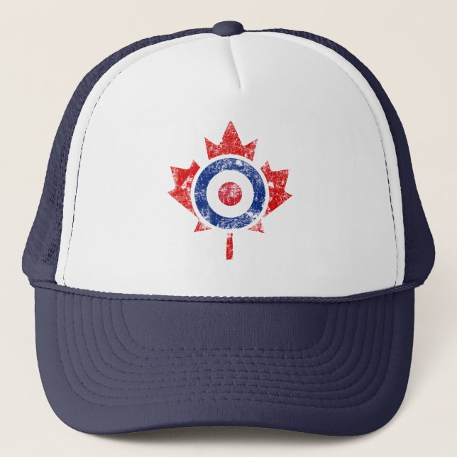 Roundel Canada Curling Hockey Target Grunge Ice Trucker Hat (Front)