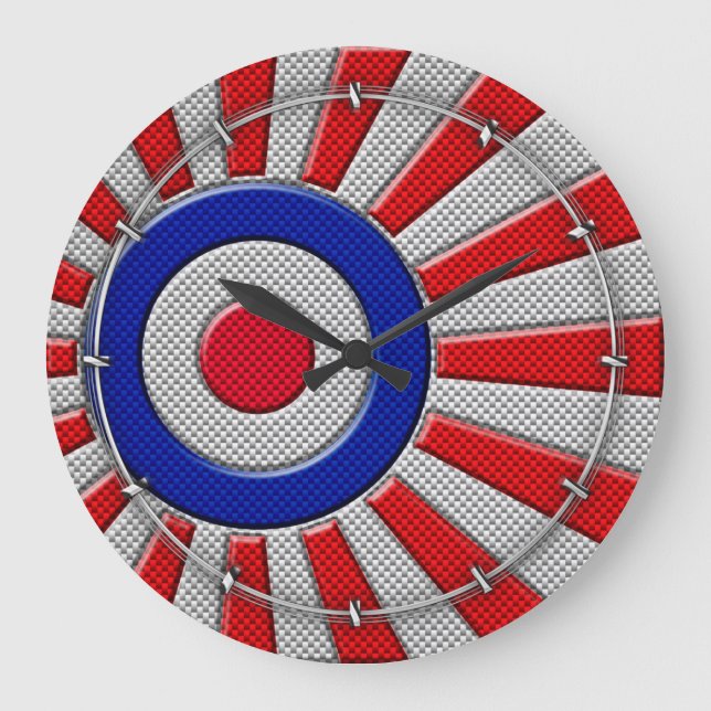 Roundel Sunburst Design Carbon Fiber Style Decor Large Clock (Front)