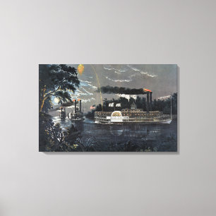 Rounding a Bend on the Mississippi Steamboat Canvas Print