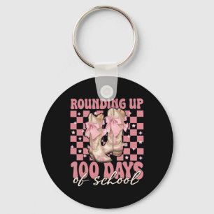Rounding Up 100 Days Of School Pink Coquette Bow T Key Ring